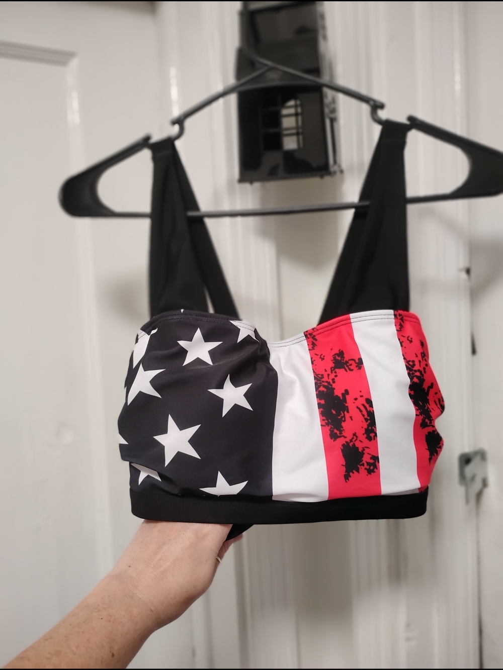 American Flag Print Sports Bra, Size Large